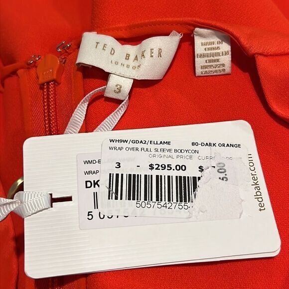 NWT Ted Baker Ellame Wrap Over Flutter Sleve Bodycon Shift Large Orange - Picture 10 of 12